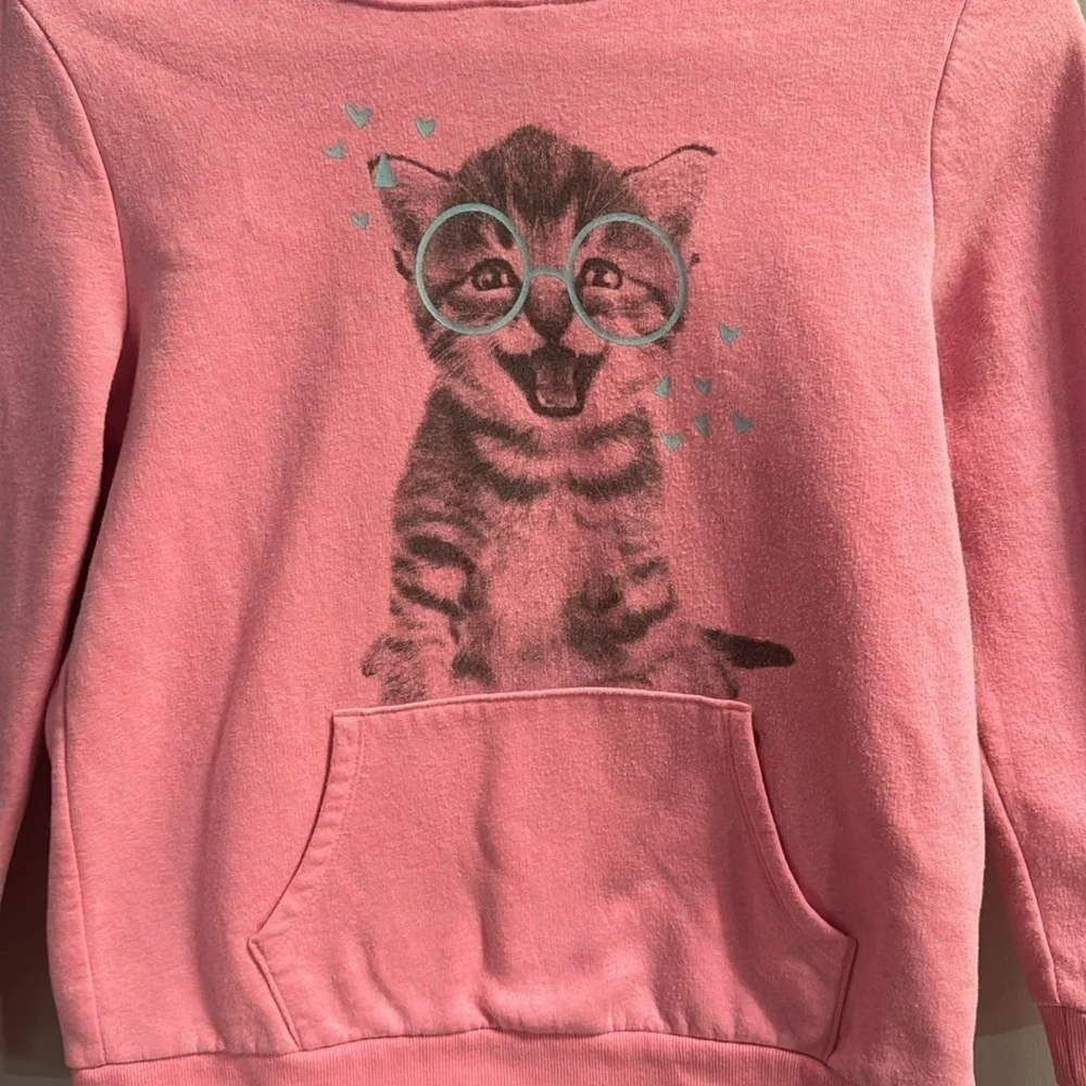 Cat & Jack Pink Hooded Cat Sweatshirt Girls L (10/12)